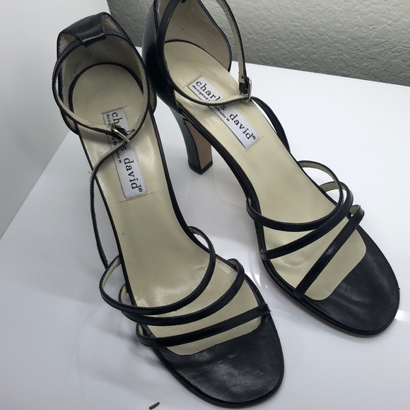 Charles Davis Black Ankle Strap Heels - Picture 2 of 7